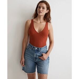 NWT Madewell Deep V-Neck Thong Bodysuit - Ground Madder - XL